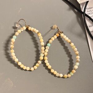 Beaded Hoop Earrings in Cream and Pale Green - Women Jewelry